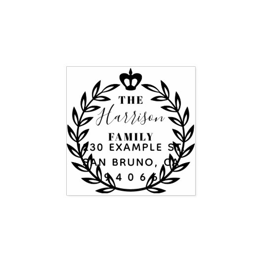 Rücksendeadresse von Blumenkranz und Kronenfamilie Gummistempel (Prägung)