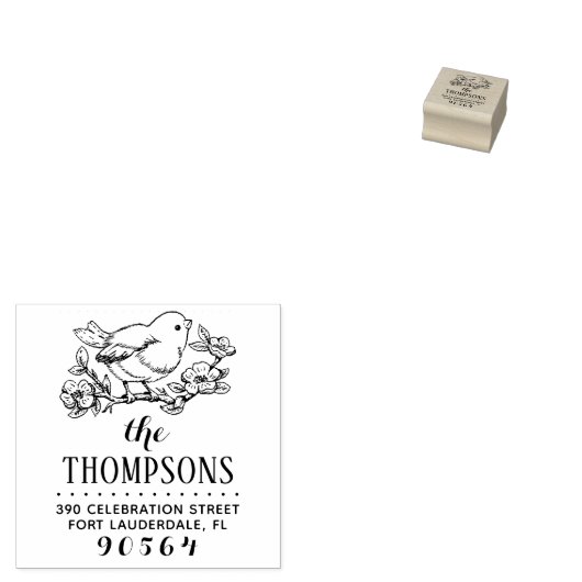 Rücksendeadresse von Hand gezeichnet Vögeln und Zw Gummistempel (Stempel)