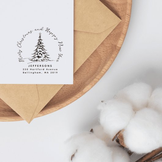 Rücksendeadresse von handgezeichnet Weihnachtskief Gummistempel