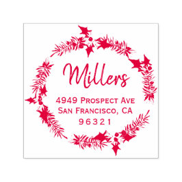 Rücksendeadresse von Holiday Wreath Familienname Permastempel
