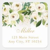 Rücksendeadresse von Weiß- und Goldflorenblüten Quadratischer Aufkleber (Vorderseite)