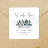 Rücksendeadresse Wasserfarbene Kiefernbäume Quadratischer Aufkleber