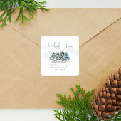 Rücksendeadresse Wasserfarbene Kiefernbäume Quadratischer Aufkleber