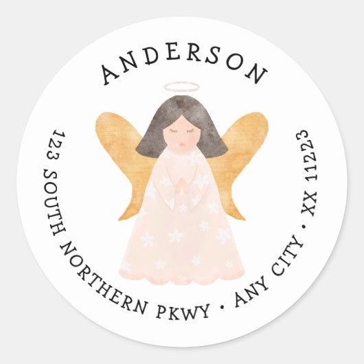 Rücksendeadresse Watercolor Angel Runder Aufkleber (Vorderseite)