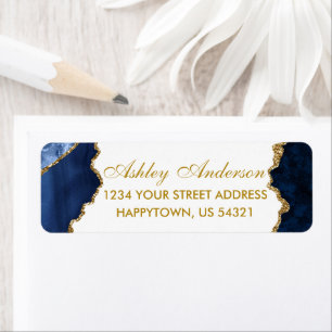 Rücksendeadresse Watercolor Blue White Gold Marmor