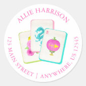 Rücksendeadresse Watercolor Bright Mahjong Tiles Runder Aufkleber (Vorderseite)