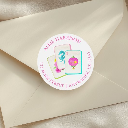 Rücksendeadresse Watercolor Bright Mahjong Tiles Runder Aufkleber