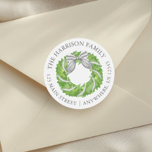 Rücksendeadresse Watercolor Grau Bow Wreath