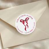 Rücksendeadresse "Watercolor Red Bow" Runder Aufkleber