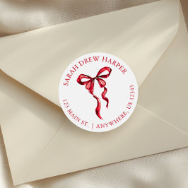 Rücksendeadresse "Watercolor Red Bow" Runder Aufkleber