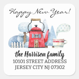 Rücksendeadresse Watercolor Weihnachtshaus Quadratischer Aufkleber