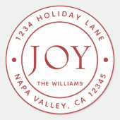 Rücksendeadresse "White and Red Modern Joliday" Runder Aufkleber (Vorderseite)