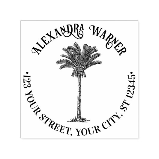 Rücksendeadresse zum Blätterdatum Palm Tree Tropic Permastempel (Design)