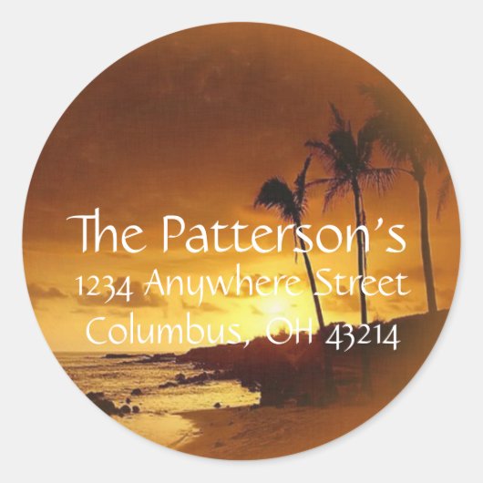 Rücksendeadressen-Aufkleber: Sunset Tropics/Tropic Runder Aufkleber (Vorderseite)