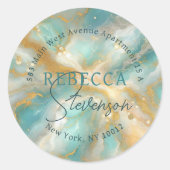 Rücksendeaufkleber für Aquamarine-Marmor Runder Aufkleber (Vorderseite)