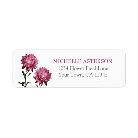 Rücksendeetikett mit rosa Aster (Vorne)
