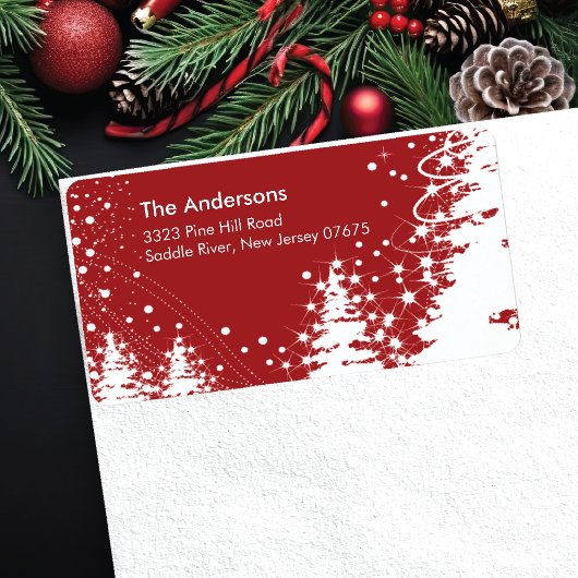 Rücksendesiegel für Red Winter Tree Snow Scene Adressaufkleber