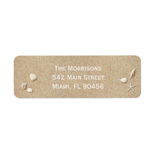 Rücksendesiegel für Sandstrand und weiße Typografi (Vorne)