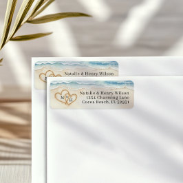 Rücksendesiegel für Strandhochzeiten mit Sandherz