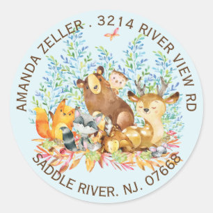 Rücksendesiegel für Woodland Animals Babydusche Runder Aufkleber