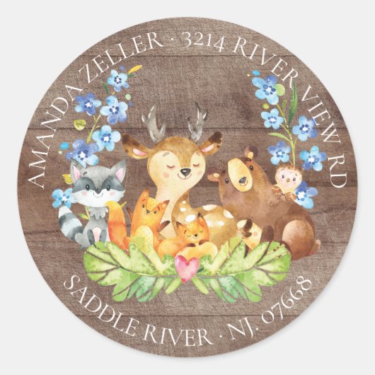 Rücksendesiegel für Woodland Animals Babydusche Runder Aufkleber (Vorderseite)