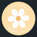 Rücksendetikett Retro-Gelbboho Runder Aufkleber<br><div class="desc">Retro inspirierte Rücksendeadressen-Aufkleber zum ersten Geburtstag mit den 70er Jahren Stil-Gängen und boho Schriftart und Farben.</div>