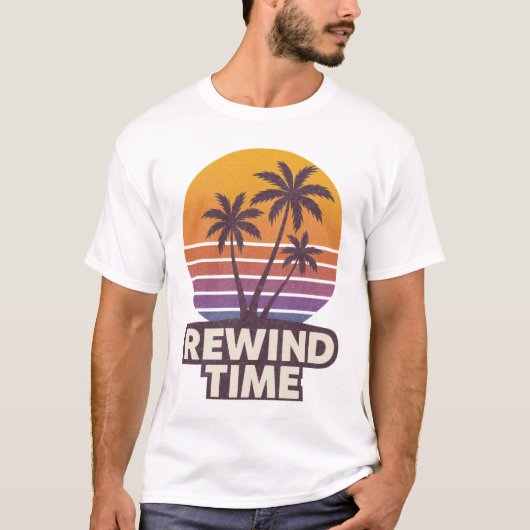 Rückspulen der Retro-Palme-Sonnenuntergang T-Shirt (Vorderseite)
