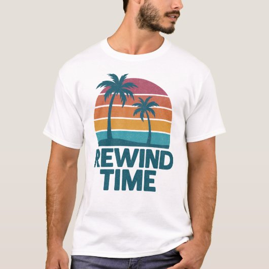 Rückspulen der Retro-Sonnenuntergang Palme T-Shirt (Vorderseite)