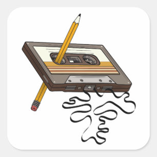 Rückspulen des Kassettenbands im Stil der 80er Jah Quadratischer Aufkleber