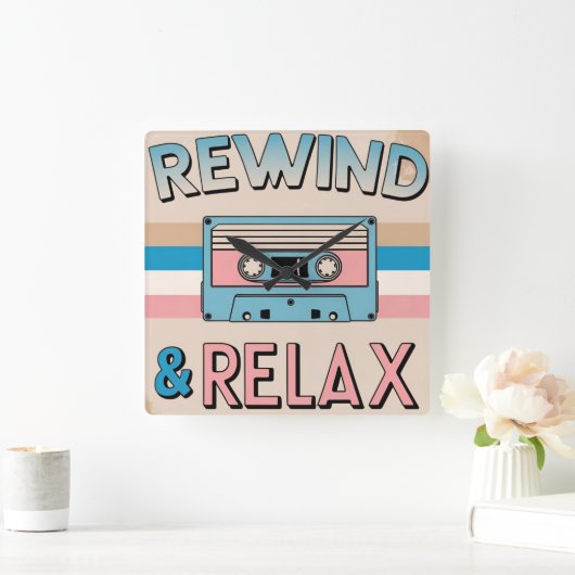 Rückspulen & Entspannen Retro Kassette Tape Art Quadratische Wanduhr (Zuhause)