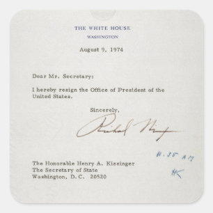 Rücktrittsschreiben von Richard M. Nixon 1974 Quadratischer Aufkleber