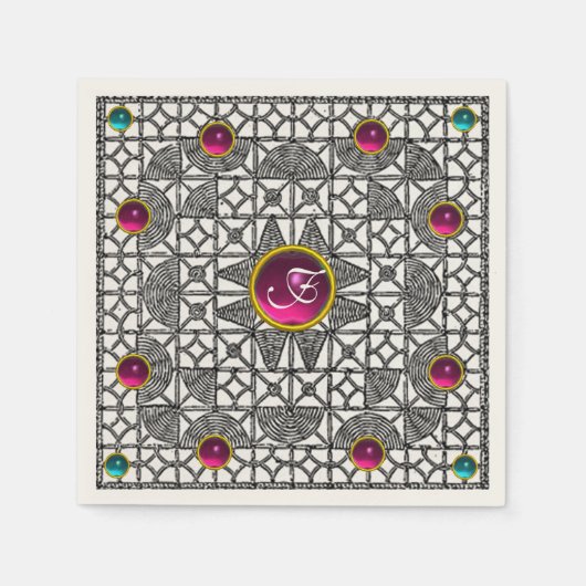 RÜCKWEISS GEOMETRISCHES LACE-PINK GEM STONE MONOGR SERVIETTE (Vorderseite)