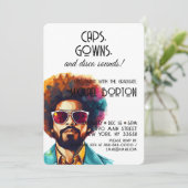 Rückwind | Caps Gown & Disco Sounds Grad Party Einladung (Stehend Vorderseite)