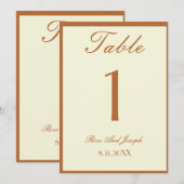 Ruddy Brown Old Money Hochzeit Tischnummer (Vorne/Hinten)