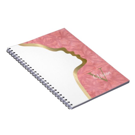 Ruddy Pink and Gold Face Monogram Name Notebook Notizblock (Rechte Seite)