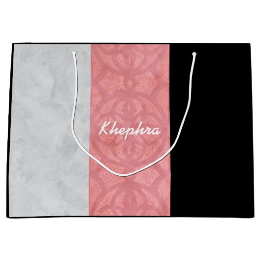 Ruddy Pink Batik Grau Wasserfarbe und Name Große Geschenktüte (Vorderseite)