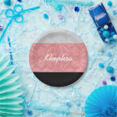 Ruddy Pink Batik Grau Wasserfarbe und Name Pappteller (Party)