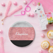 Ruddy Pink Batik Grau Wasserfarbe und Name Pappteller (Party)