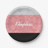 Ruddy Pink Batik Grau Wasserfarbe und Name Pappteller (Vorderseite)