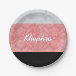 Ruddy Pink Batik Grau Wasserfarbe und Name Pappteller