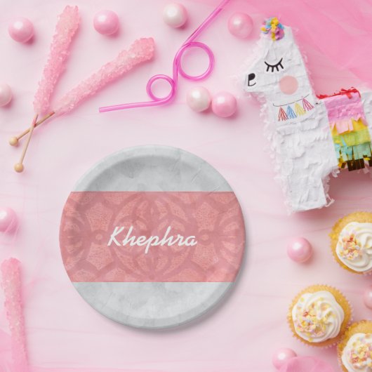 Ruddy Pink Batik Gray Name Pappteller (Party)