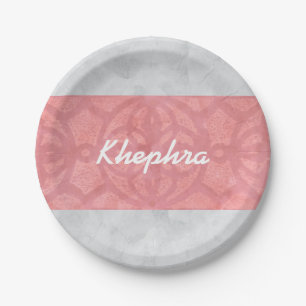 Ruddy Pink Batik Gray Name Pappteller