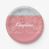 Ruddy Pink Batik Gray Name Pappteller (Vorderseite)