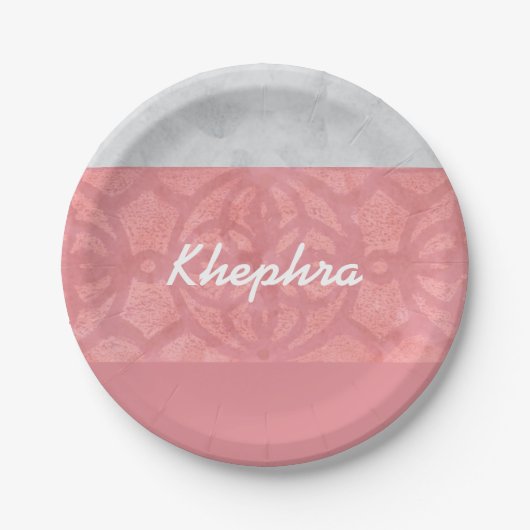 Ruddy Pink Batik Gray Name Pappteller (Vorderseite)