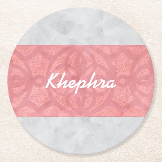 Ruddy Pink Batik Gray Name Runder Pappuntersetzer (Vorderseite)
