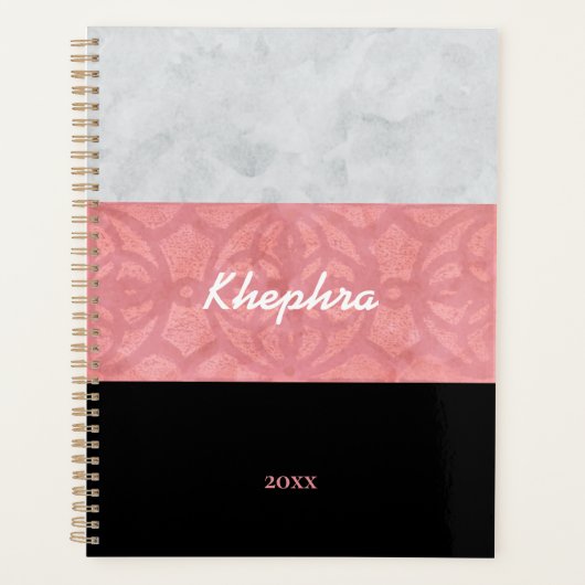Ruddy Pink Batik Gray Wasserfarbe Name und Jahr Planer (Vorderseite)