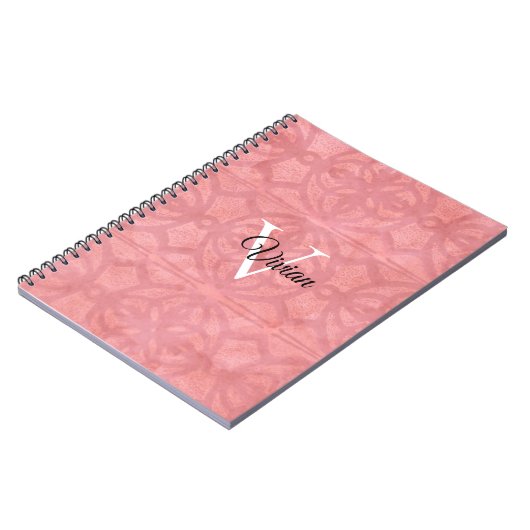 Ruddy Pink Batik mit Monogramm und Name Notizblock (Linke Seite)
