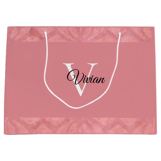 Ruddy Pink Batik Name Mit Monogramm Große Geschenktüte (Vorderseite)