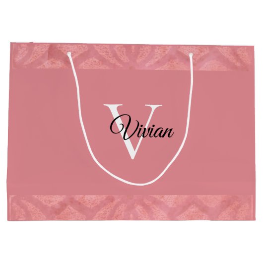 Ruddy Pink Batik Name Mit Monogramm Große Geschenktüte (Rückseite)