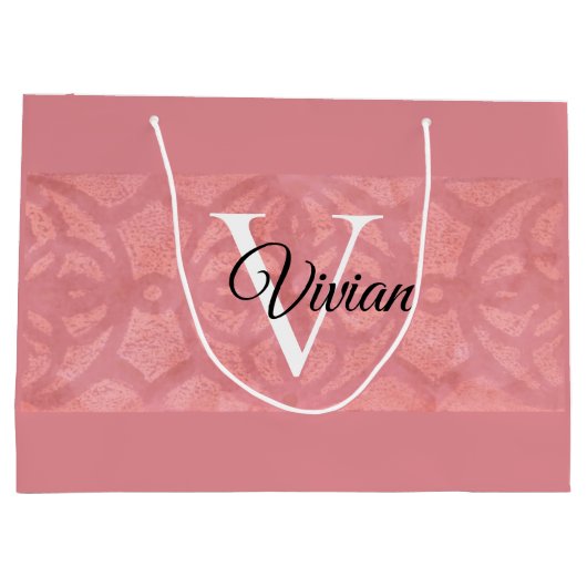 Ruddy Pink Batik Name Mit Monogramm Große Geschenktüte (Rückseite)